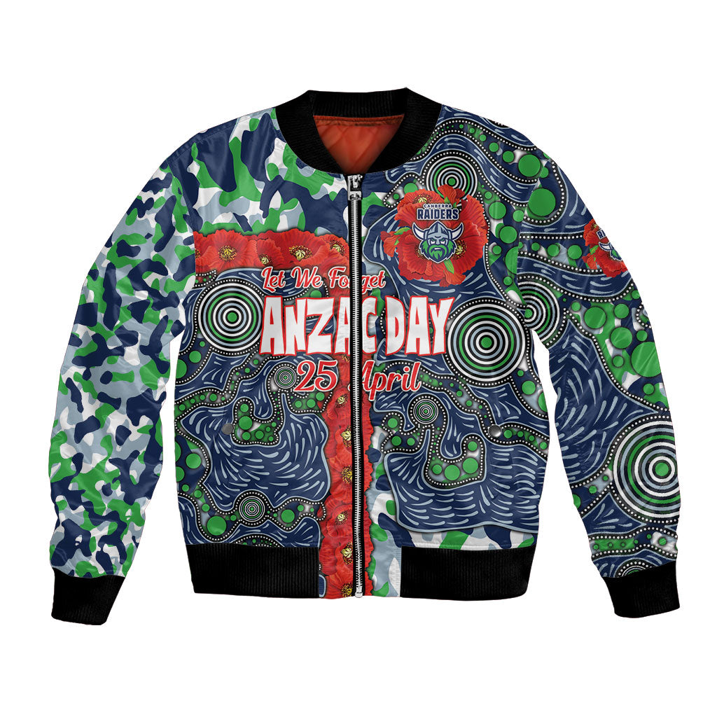 Canberra Raiders ANZAC Bomber Jacket Indigenous Wave Pattern Poppy Remembrance Viking Warrior