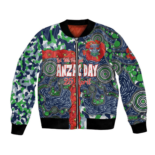 Canberra Raiders ANZAC Bomber Jacket Indigenous Wave Pattern Poppy Remembrance Viking Warrior