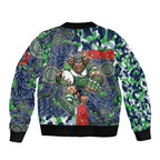 Canberra Raiders ANZAC Bomber Jacket Indigenous Wave Pattern Poppy Remembrance Viking Warrior