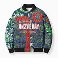 Canberra Raiders ANZAC Bomber Puffer Jacket Indigenous Wave Pattern Poppy Remembrance Viking Warrior