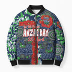 Canberra Raiders ANZAC Bomber Puffer Jacket Indigenous Wave Pattern Poppy Remembrance Viking Warrior