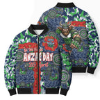 Canberra Raiders ANZAC Bomber Puffer Jacket Indigenous Wave Pattern Poppy Remembrance Viking Warrior