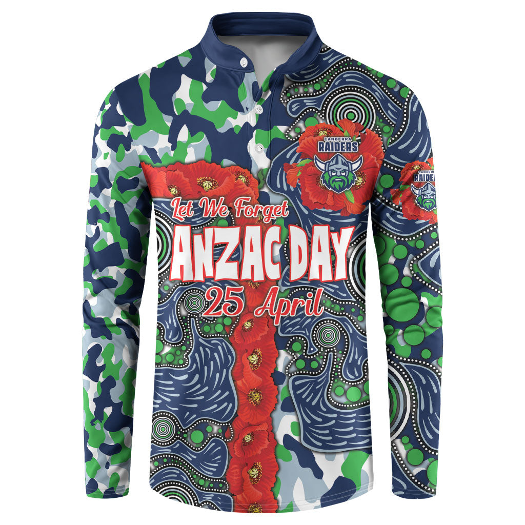 Canberra Raiders ANZAC Button Sweatshirt Indigenous Wave Pattern Poppy Remembrance Viking Warrior