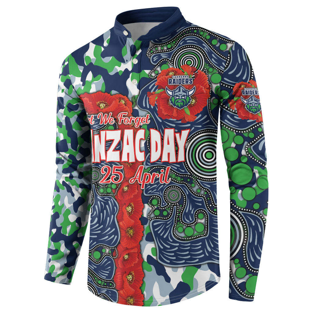 Canberra Raiders ANZAC Button Sweatshirt Indigenous Wave Pattern Poppy Remembrance Viking Warrior