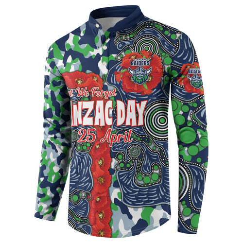 Canberra Raiders ANZAC Button Sweatshirt Indigenous Wave Pattern Poppy Remembrance Viking Warrior