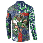 Canberra Raiders ANZAC Button Sweatshirt Indigenous Wave Pattern Poppy Remembrance Viking Warrior