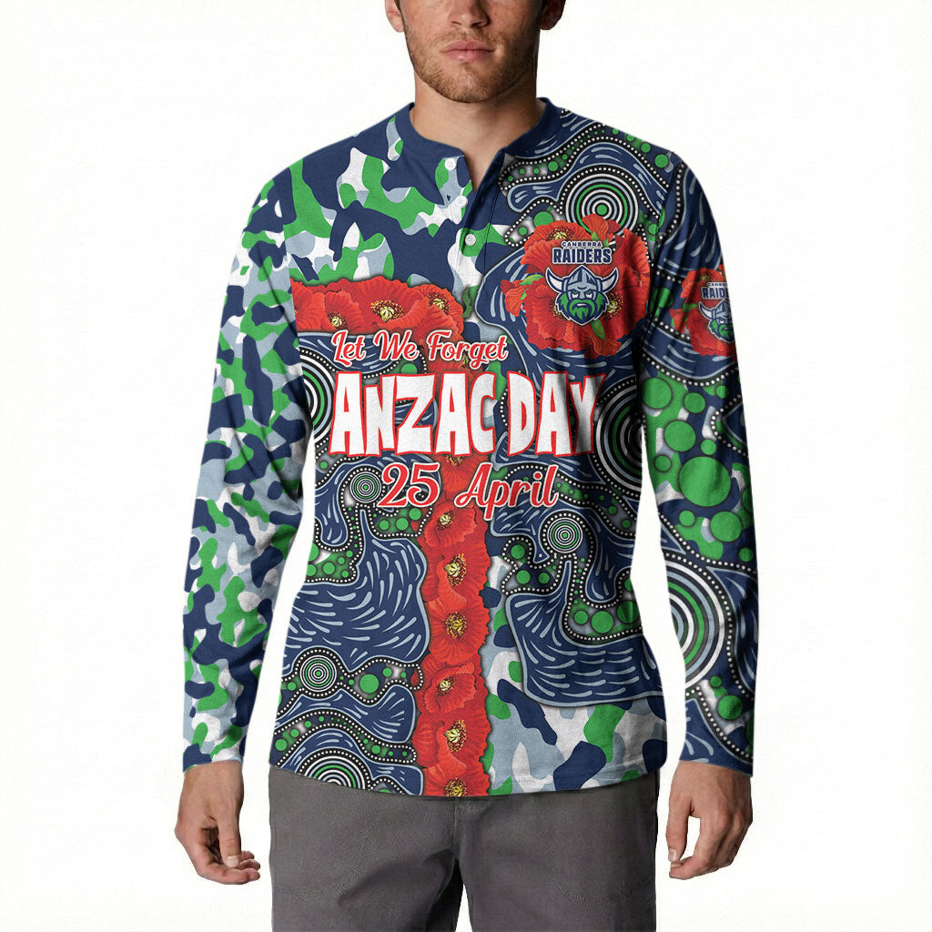 Canberra Raiders ANZAC Button Sweatshirt Indigenous Wave Pattern Poppy Remembrance Viking Warrior