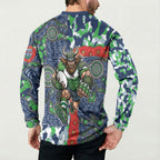 Canberra Raiders ANZAC Button Sweatshirt Indigenous Wave Pattern Poppy Remembrance Viking Warrior