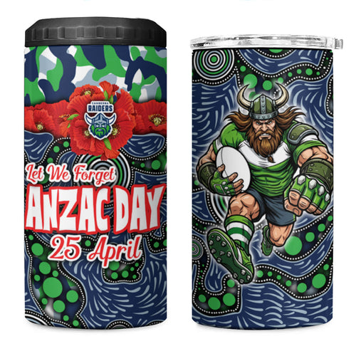 Canberra Raiders ANZAC 4 in 1 Can Cooler Tumbler Indigenous Wave Pattern Poppy Remembrance Viking Warrior
