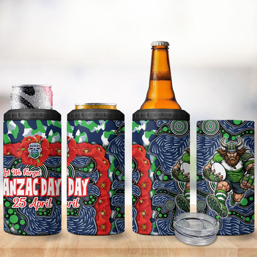 Canberra Raiders ANZAC 4 in 1 Can Cooler Tumbler Indigenous Wave Pattern Poppy Remembrance Viking Warrior