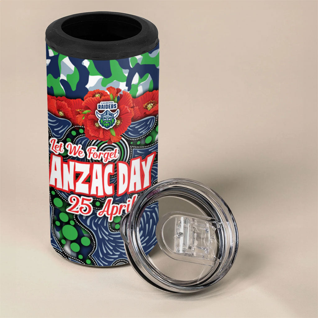Canberra Raiders ANZAC 4 in 1 Can Cooler Tumbler Indigenous Wave Pattern Poppy Remembrance Viking Warrior
