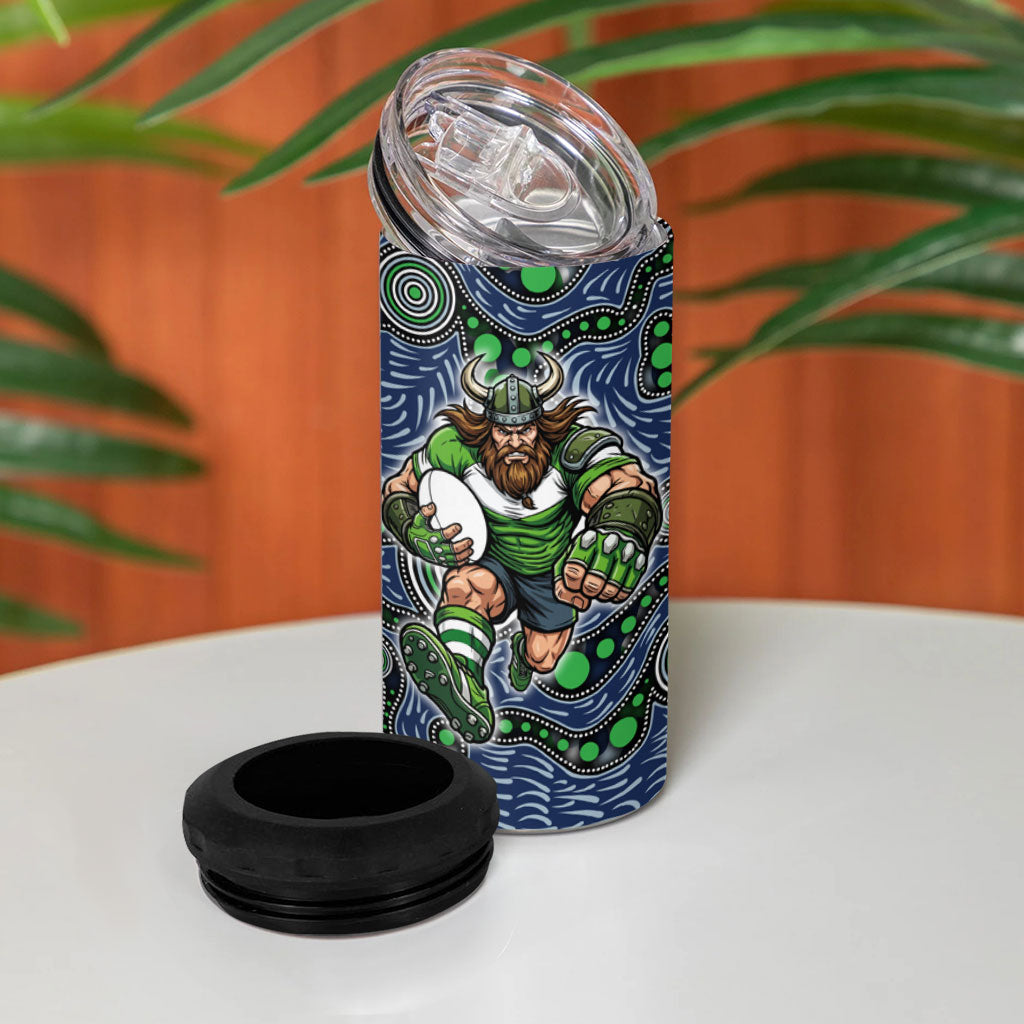 Canberra Raiders ANZAC 4 in 1 Can Cooler Tumbler Indigenous Wave Pattern Poppy Remembrance Viking Warrior