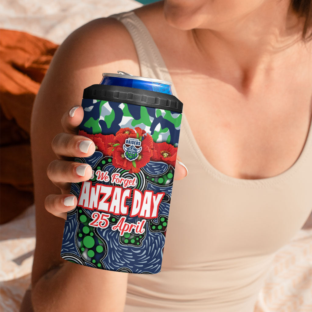 Canberra Raiders ANZAC 4 in 1 Can Cooler Tumbler Indigenous Wave Pattern Poppy Remembrance Viking Warrior