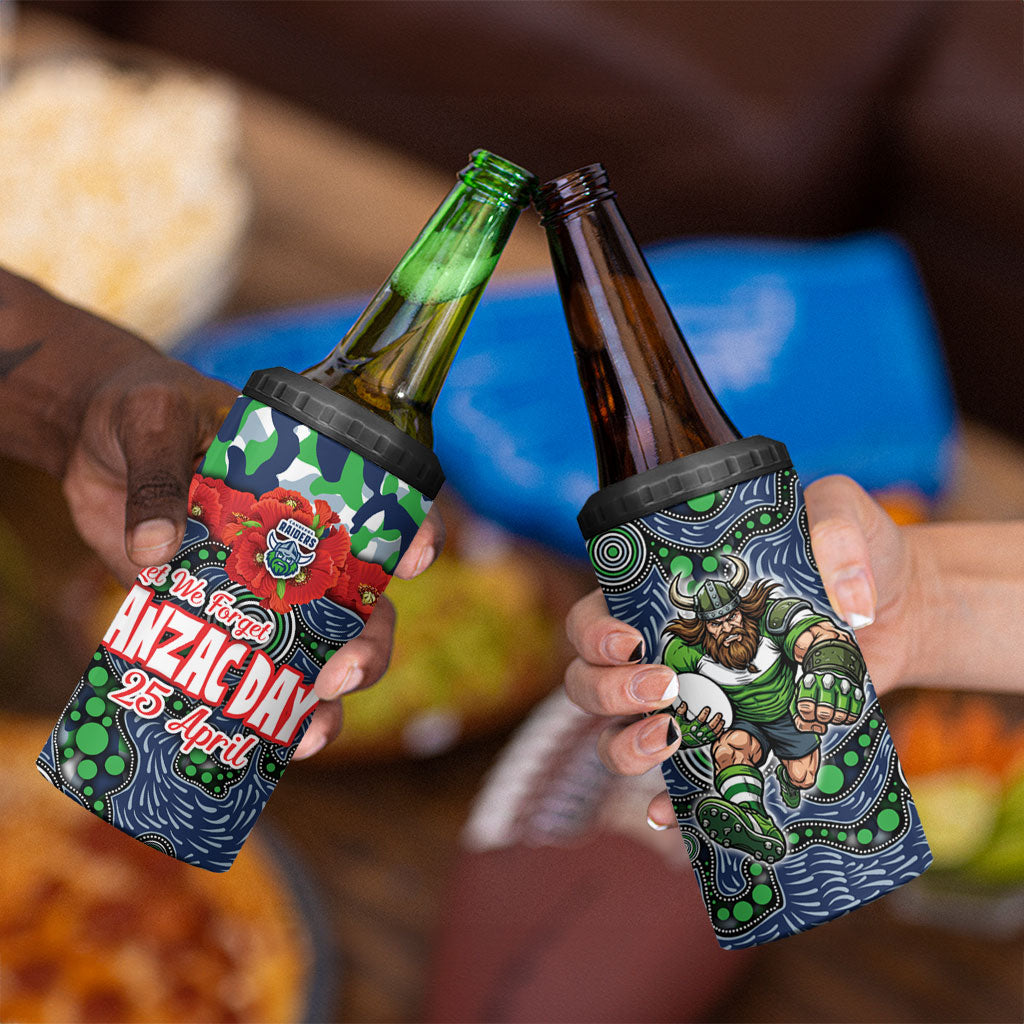 Canberra Raiders ANZAC 4 in 1 Can Cooler Tumbler Indigenous Wave Pattern Poppy Remembrance Viking Warrior