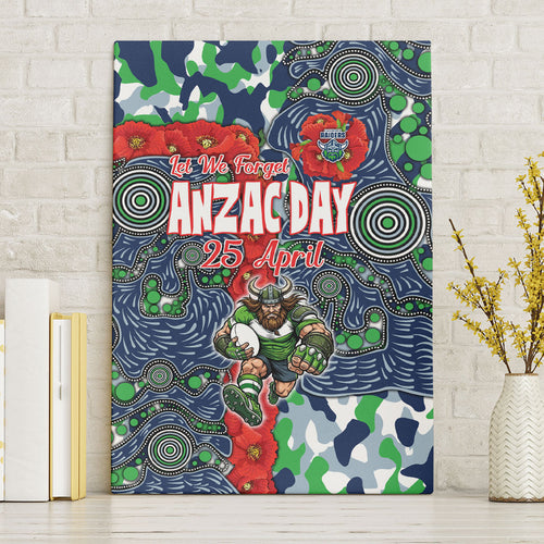 Canberra Raiders ANZAC Canvas Wall Art Indigenous Wave Pattern Poppy Remembrance Viking Warrior