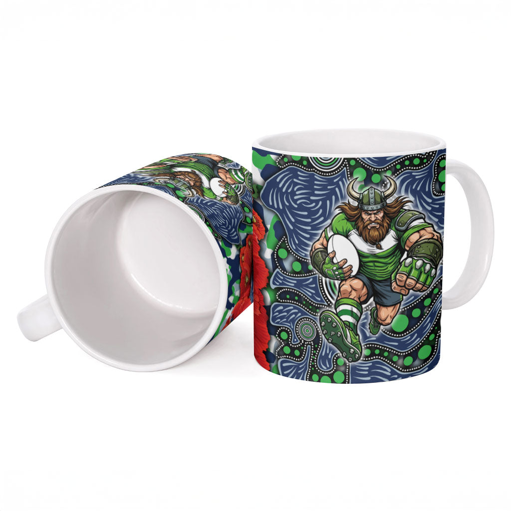 Canberra Raiders ANZAC Ceramic Mug Indigenous Wave Pattern Poppy Remembrance Viking Warrior