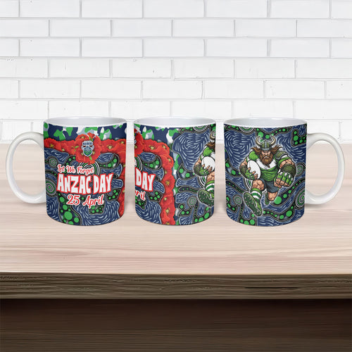 Canberra Raiders ANZAC Ceramic Mug Indigenous Wave Pattern Poppy Remembrance Viking Warrior