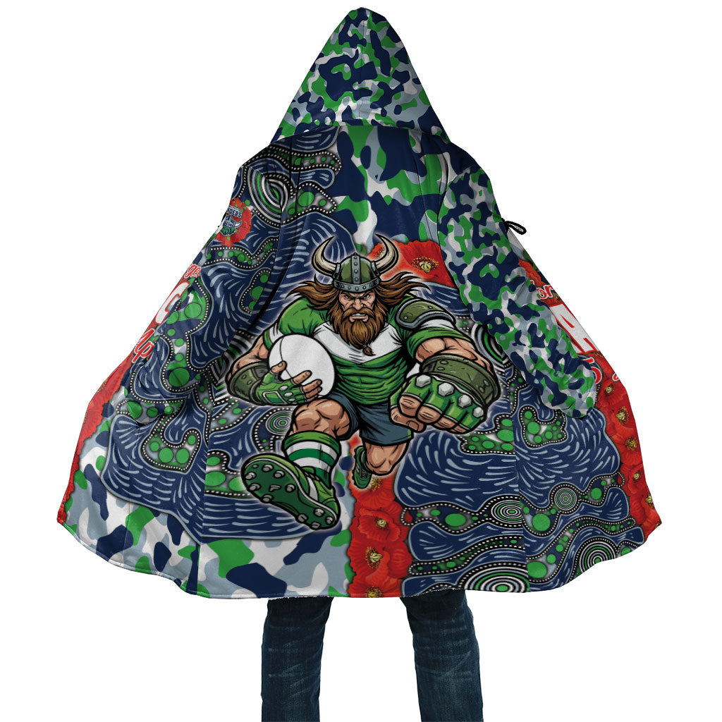 Canberra Raiders ANZAC Cloak Indigenous Wave Pattern Poppy Remembrance Viking Warrior