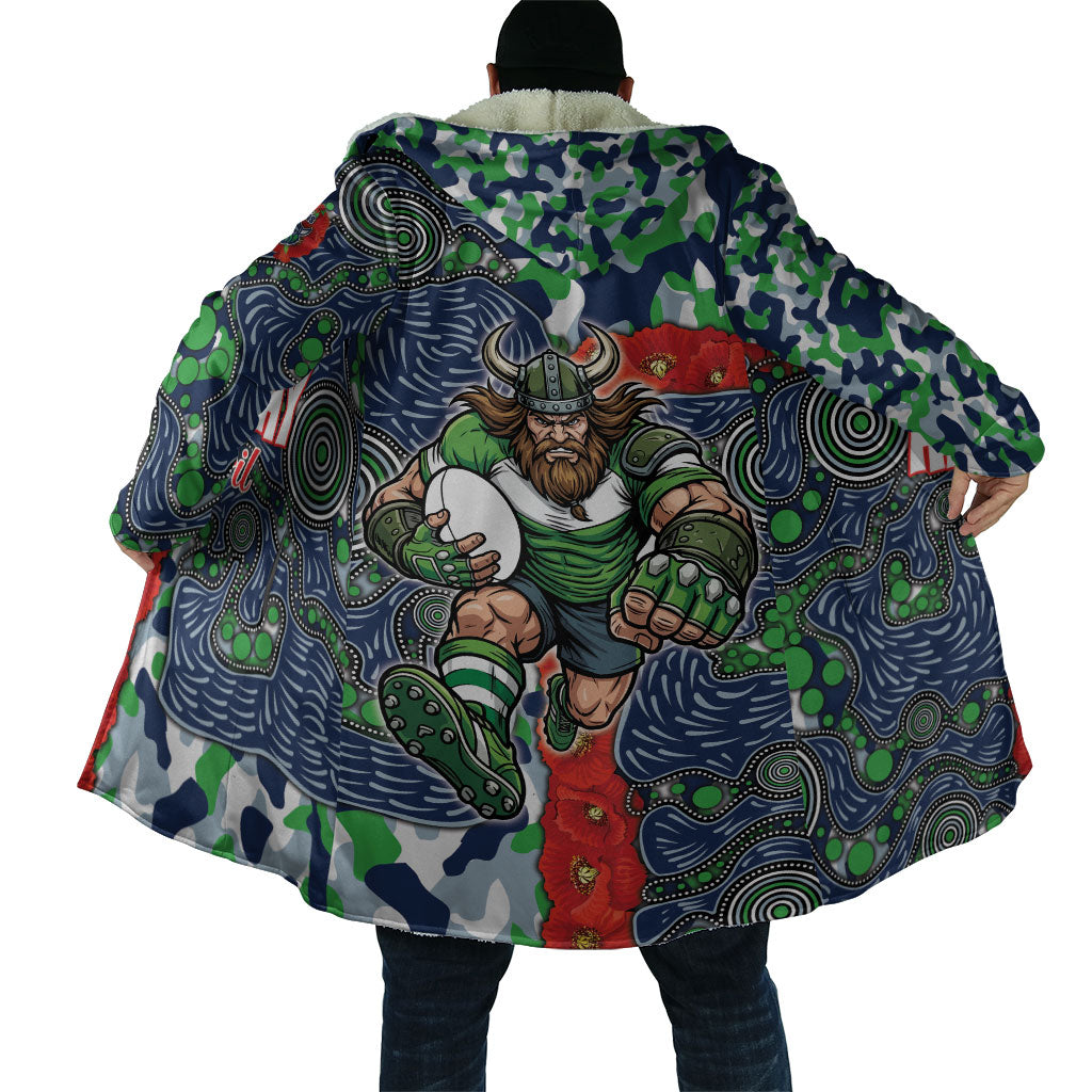 Canberra Raiders ANZAC Cloak Indigenous Wave Pattern Poppy Remembrance Viking Warrior