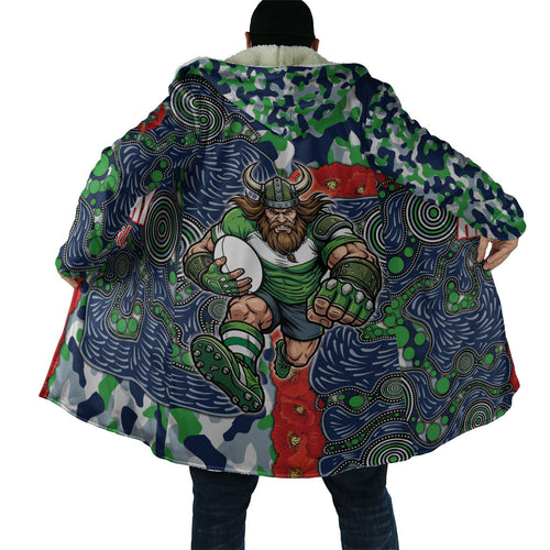 Canberra Raiders ANZAC Cloak Indigenous Wave Pattern Poppy Remembrance Viking Warrior