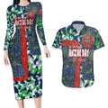 Canberra Raiders ANZAC Couples Matching Long Sleeve Bodycon Dress and Hawaiian Shirt Indigenous Wave Pattern Poppy Remembrance Viking Warrior