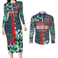 Canberra Raiders ANZAC Couples Matching Long Sleeve Bodycon Dress and Long Sleeve Button Shirt Indigenous Wave Pattern Poppy Remembrance Viking Warrior