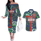 Canberra Raiders ANZAC Couples Matching Off The Shoulder Long Sleeve Dress and Hawaiian Shirt Indigenous Wave Pattern Poppy Remembrance Viking Warrior