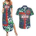 Canberra Raiders ANZAC Couples Matching Summer Maxi Dress and Hawaiian Shirt Indigenous Wave Pattern Poppy Remembrance Viking Warrior