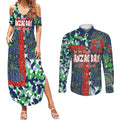 Canberra Raiders ANZAC Couples Matching Summer Maxi Dress and Long Sleeve Button Shirt Indigenous Wave Pattern Poppy Remembrance Viking Warrior