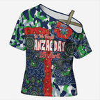 Canberra Raiders ANZAC Cross Shoulder Shirt Indigenous Wave Pattern Poppy Remembrance Viking Warrior