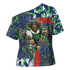 Canberra Raiders ANZAC Cross Shoulder Shirt Indigenous Wave Pattern Poppy Remembrance Viking Warrior