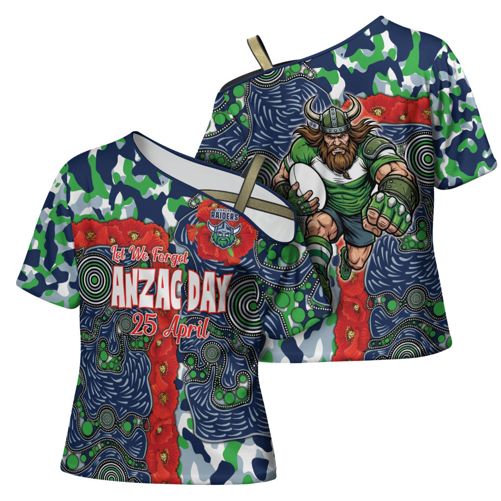 Canberra Raiders ANZAC Cross Shoulder Shirt Indigenous Wave Pattern Poppy Remembrance Viking Warrior