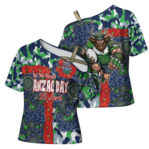 Canberra Raiders ANZAC Cross Shoulder Shirt Indigenous Wave Pattern Poppy Remembrance Viking Warrior