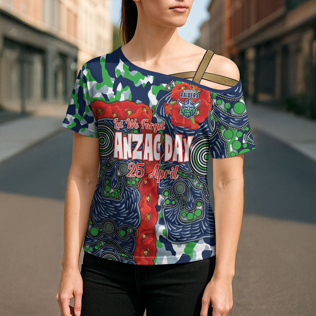 Canberra Raiders ANZAC Cross Shoulder Shirt Indigenous Wave Pattern Poppy Remembrance Viking Warrior
