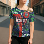 Canberra Raiders ANZAC Cross Shoulder Shirt Indigenous Wave Pattern Poppy Remembrance Viking Warrior