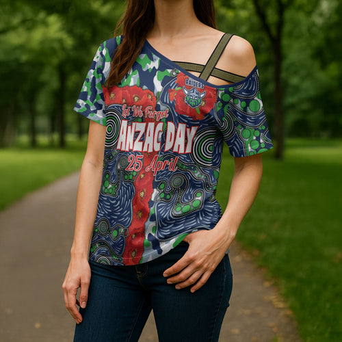 Canberra Raiders ANZAC Cross Shoulder Shirt Indigenous Wave Pattern Poppy Remembrance Viking Warrior