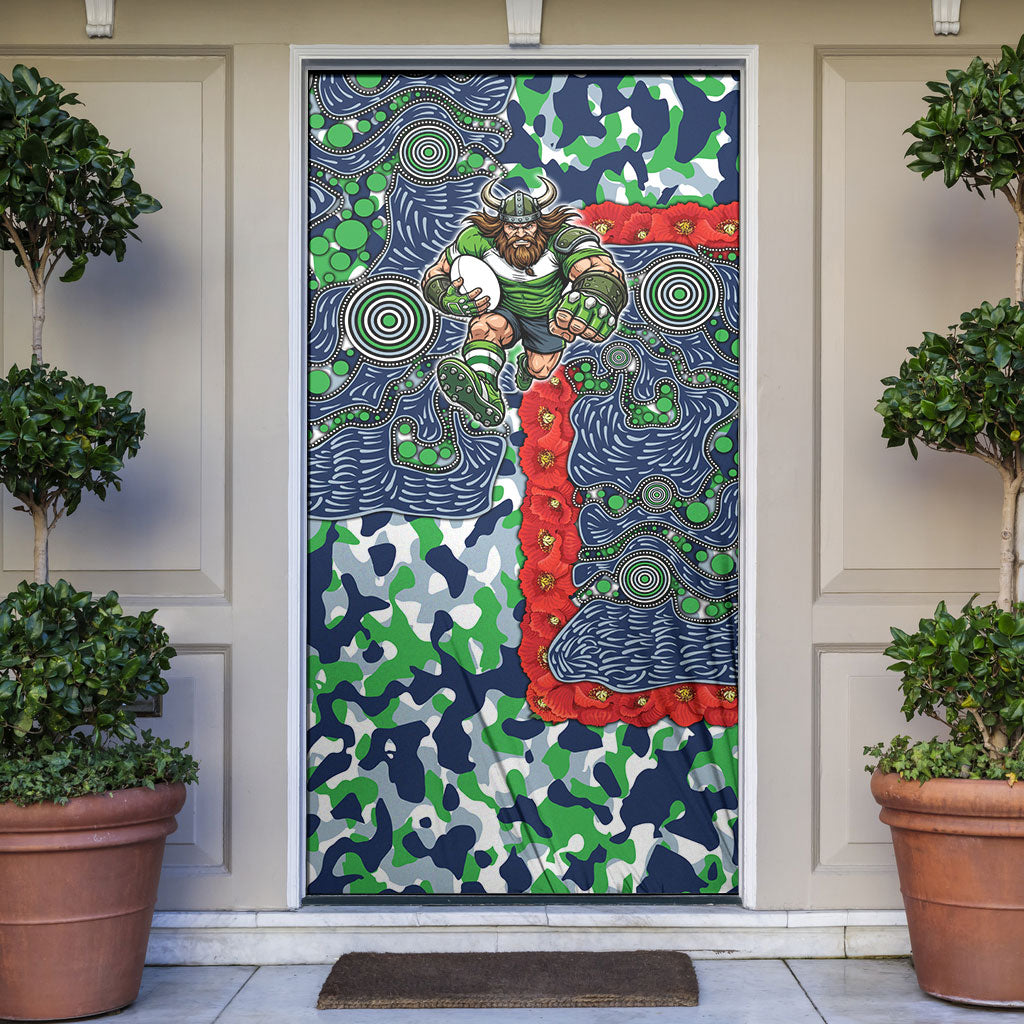 Canberra Raiders ANZAC Door Cover Indigenous Wave Pattern Poppy Remembrance Viking Warrior