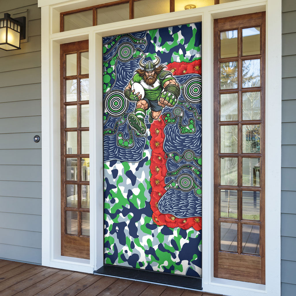 Canberra Raiders ANZAC Door Cover Indigenous Wave Pattern Poppy Remembrance Viking Warrior