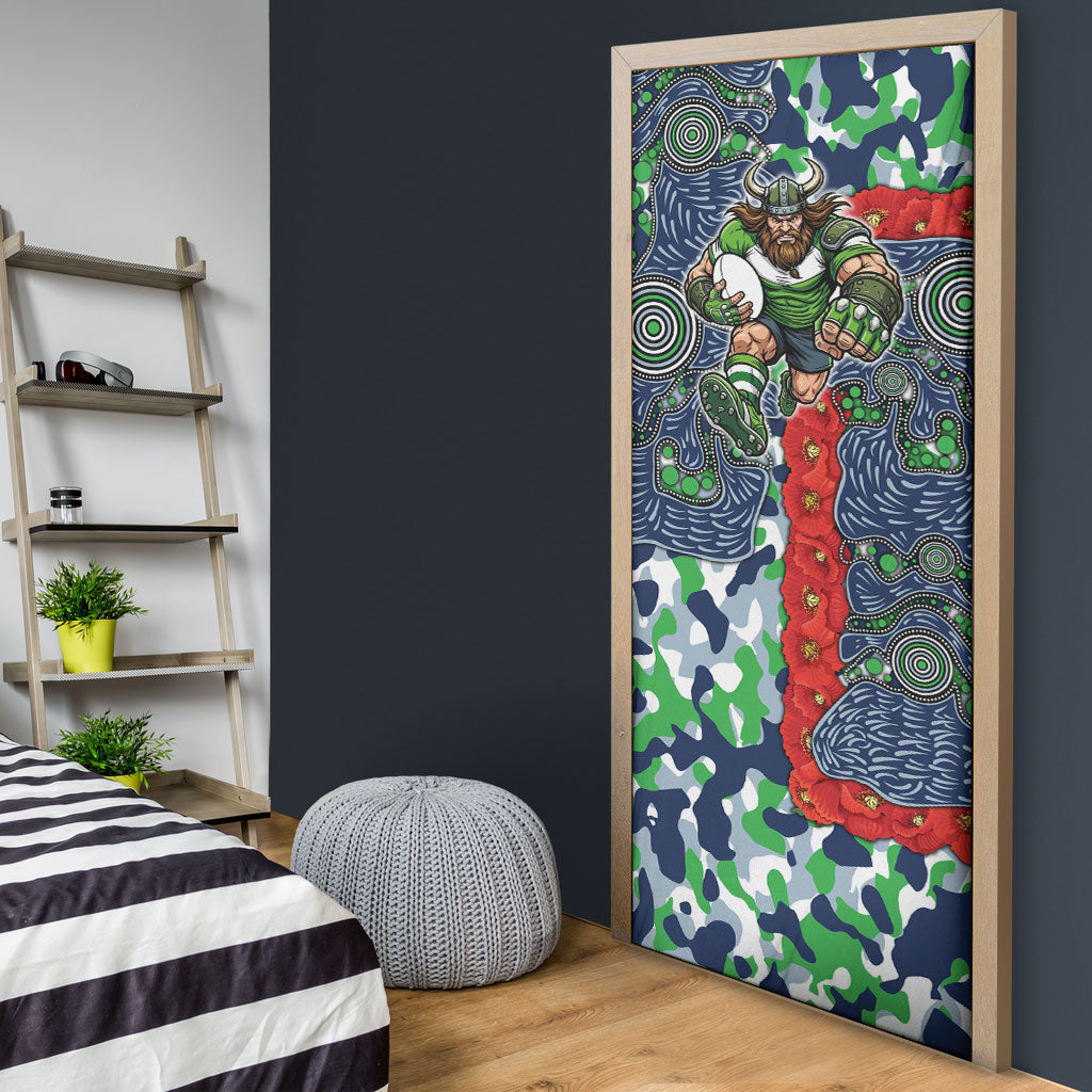 Canberra Raiders ANZAC Door Cover Indigenous Wave Pattern Poppy Remembrance Viking Warrior