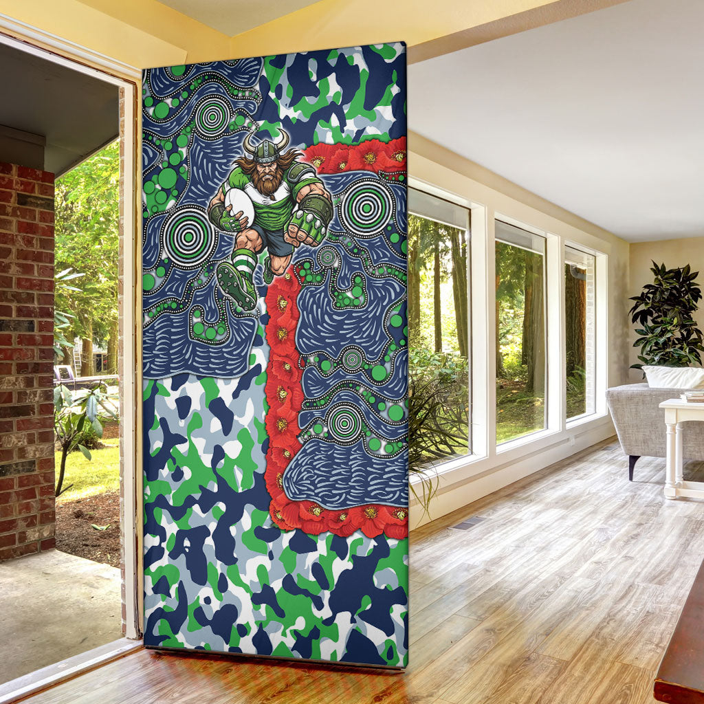 Canberra Raiders ANZAC Door Cover Indigenous Wave Pattern Poppy Remembrance Viking Warrior