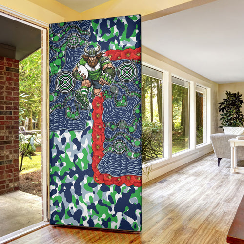 Canberra Raiders ANZAC Door Cover Indigenous Wave Pattern Poppy Remembrance Viking Warrior