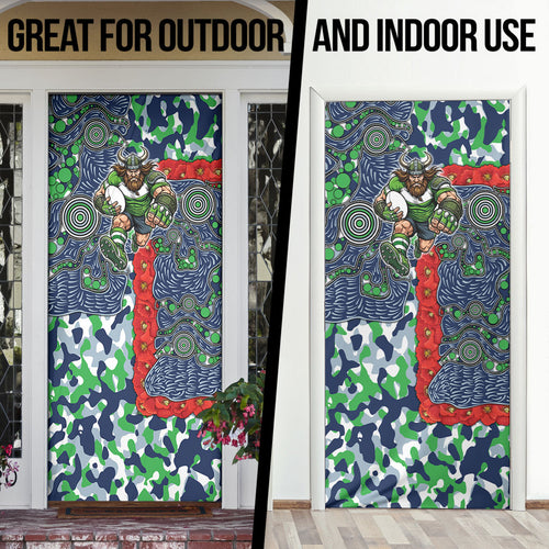 Canberra Raiders ANZAC Door Cover Indigenous Wave Pattern Poppy Remembrance Viking Warrior