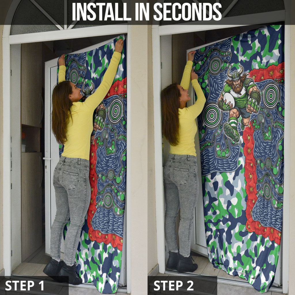 Canberra Raiders ANZAC Door Cover Indigenous Wave Pattern Poppy Remembrance Viking Warrior