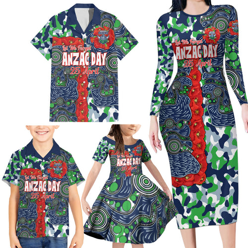 Canberra Raiders ANZAC Family Matching Long Sleeve Bodycon Dress and Hawaiian Shirt Indigenous Wave Pattern Poppy Remembrance Viking Warrior