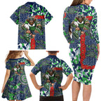 Canberra Raiders ANZAC Family Matching Long Sleeve Bodycon Dress and Hawaiian Shirt Indigenous Wave Pattern Poppy Remembrance Viking Warrior