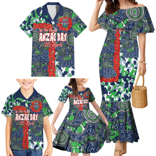 Canberra Raiders ANZAC Family Matching Mermaid Dress and Hawaiian Shirt Indigenous Wave Pattern Poppy Remembrance Viking Warrior