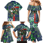 Canberra Raiders ANZAC Family Matching Mermaid Dress and Hawaiian Shirt Indigenous Wave Pattern Poppy Remembrance Viking Warrior