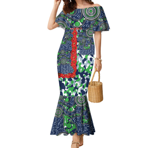 Canberra Raiders ANZAC Family Matching Mermaid Dress and Hawaiian Shirt Indigenous Wave Pattern Poppy Remembrance Viking Warrior