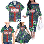 Canberra Raiders ANZAC Family Matching Off The Shoulder Long Sleeve Dress and Hawaiian Shirt Indigenous Wave Pattern Poppy Remembrance Viking Warrior