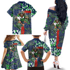 Canberra Raiders ANZAC Family Matching Off The Shoulder Long Sleeve Dress and Hawaiian Shirt Indigenous Wave Pattern Poppy Remembrance Viking Warrior